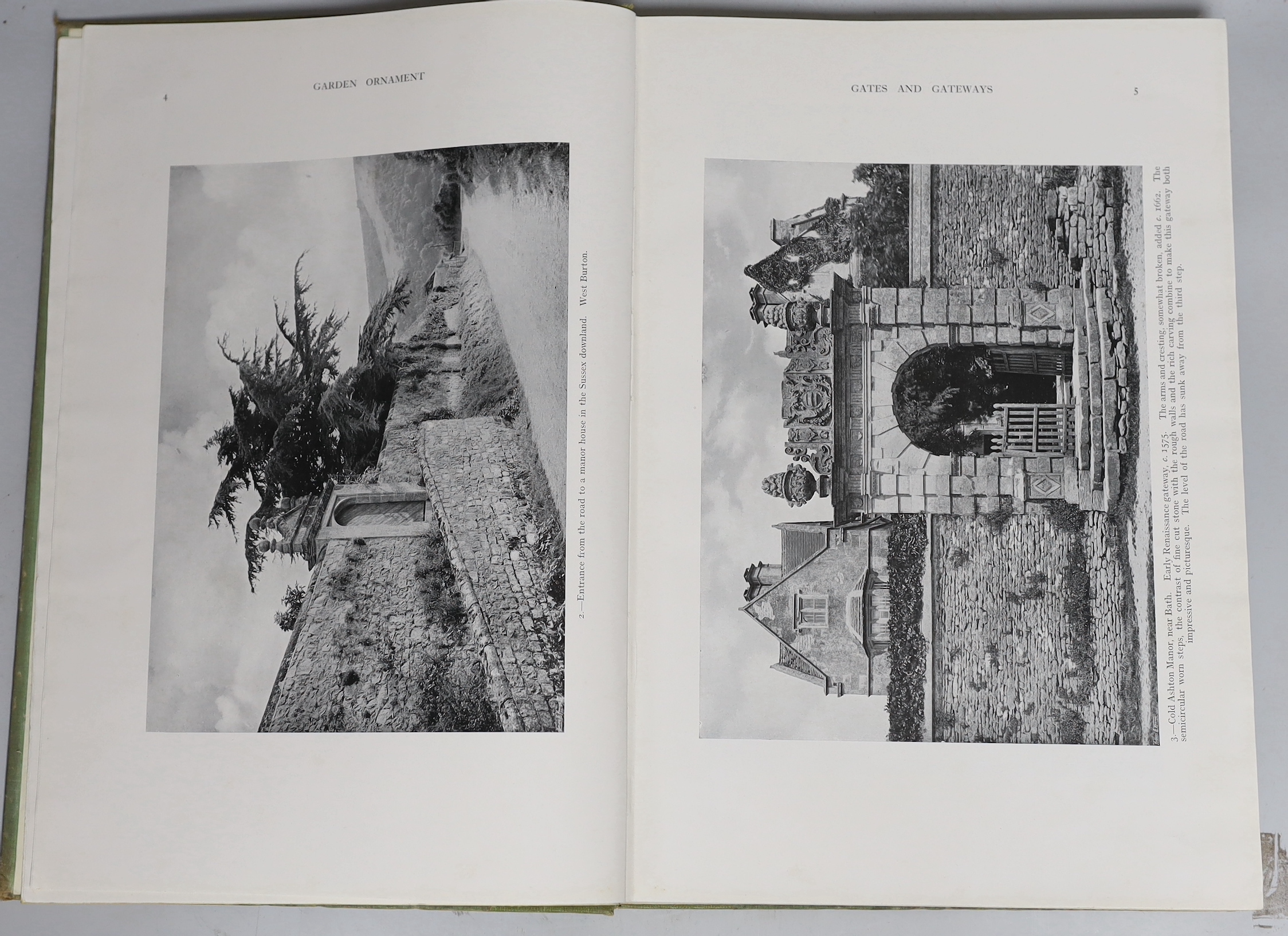 Jekyll, G and Hussey, C - Garden Ornament, second edition, original cloth, 1927 and Tipping, H.A – Grinling Gibbons, original cloth-backed boards, 1914, (2)